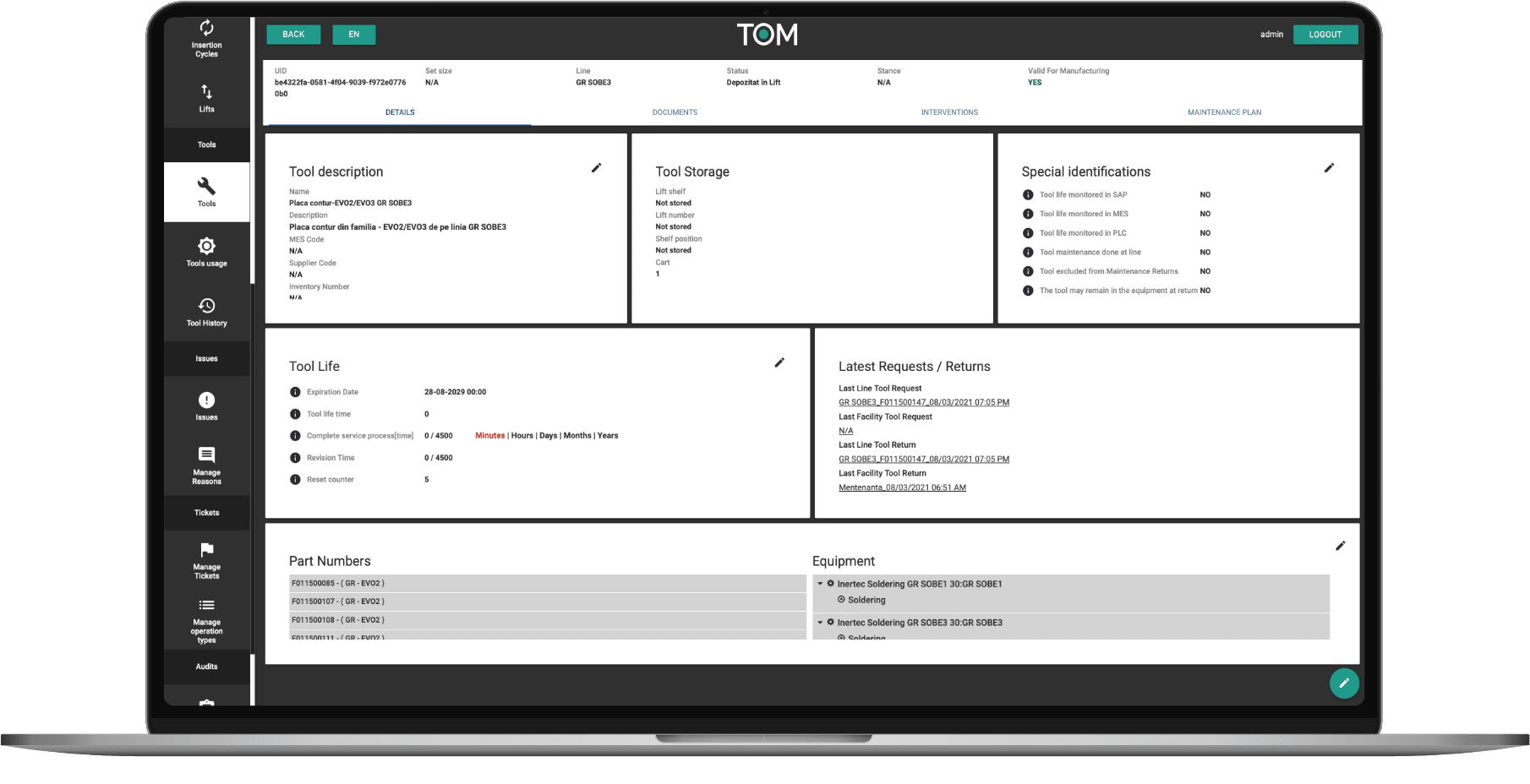 tom industrial tool management software system